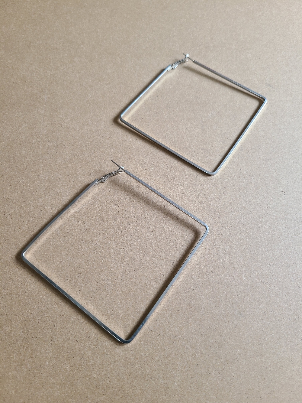 Minimal Square Hoop Earrings - Silver Tone